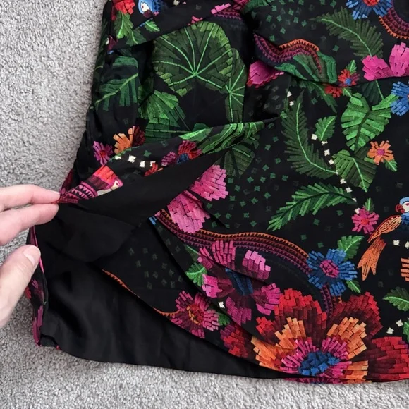 Farm Rio Wrap Mini Skirt Tropical Floral Blooming Garden Black Size Medium - Picture 6 of 9